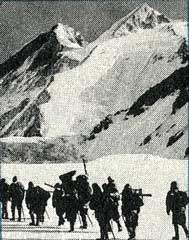 K2 Book -
Sepp larch, Fritz Moravec, and Hans Willenpart back in Camp 2 after the first ascent of Gasherbrum II on July 7, 1956 - Weisse Berge: Schwarze Menschen book
